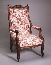 Victorian Renaissance Revival Upholstered Carved Rosewood Armchair. 